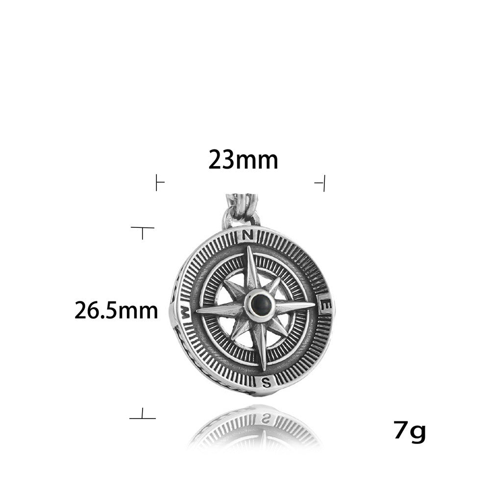 European And American Stainless Steel Compass Pendant Necklace