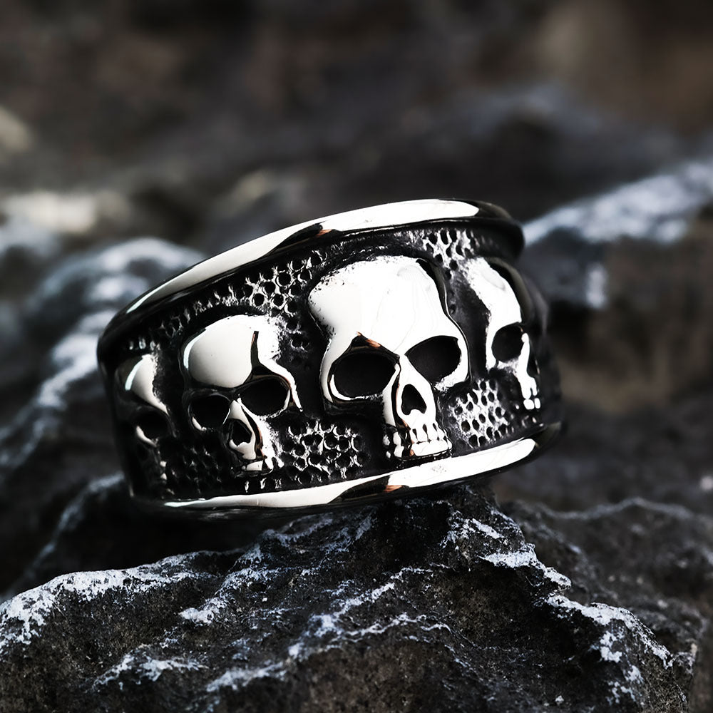 Planderful Punk Skull Ring For Men Bold Retro Steel Jewelry With Exaggerated Design