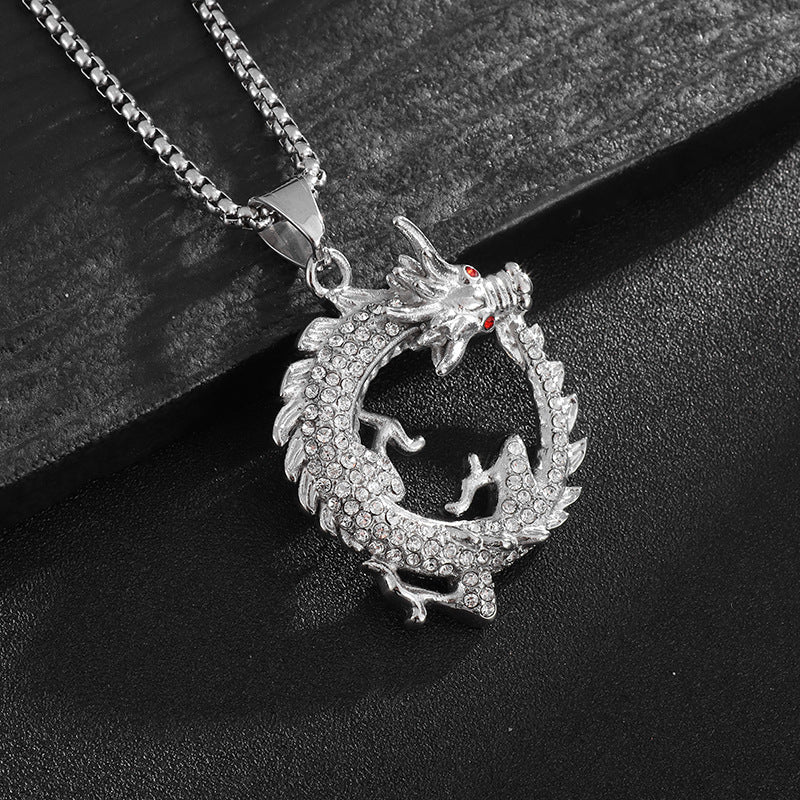 Planderful Dragon Pendant Necklace Titanium Steel Gold Plated Zircon For Urban Hip Hop Fans