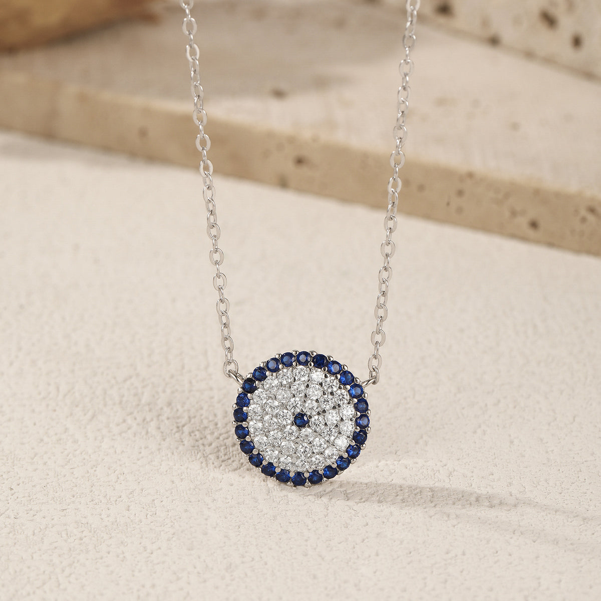 925 Sterling Silver Blue Round Zircon Necklace