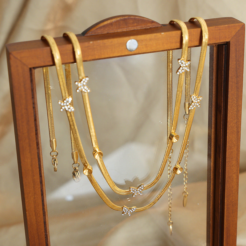 Golden Butterfly Pendant Necklace with Zircon Details, Chic and Elegant Jewelry for Women