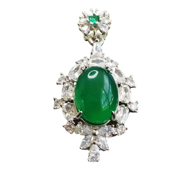 Green Chalcedony Zircon Necklace with Sterling Silver Chain