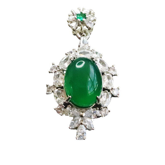 Green Chalcedony Zircon Necklace with Sterling Silver Chain