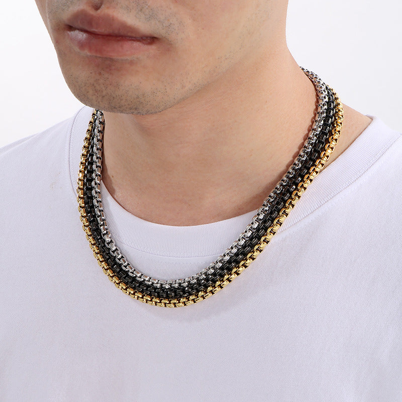 And Plain Chain Necklace, Style Rock Retro Square Pearl Chain Magnetic Buckle Titanium
