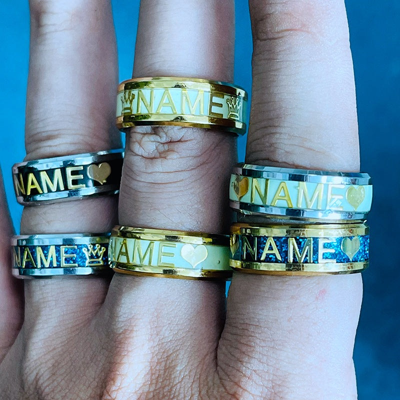 Personalized Multicolor Titanium Steel Letter Ring with Three-Day Delivery for Men