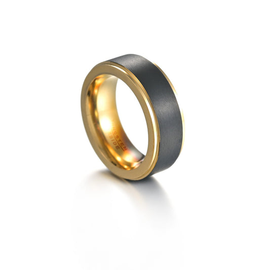 Tungsten Carbide Men's Ring with Electroplated Black Gold - Stylish Hand Jewelry