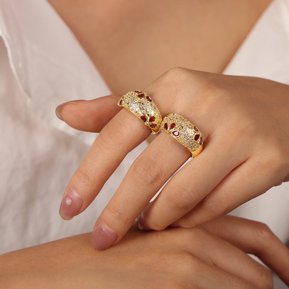 Court Elegance: Copper Zircon Open Ring - High-End Fashion Jewelry