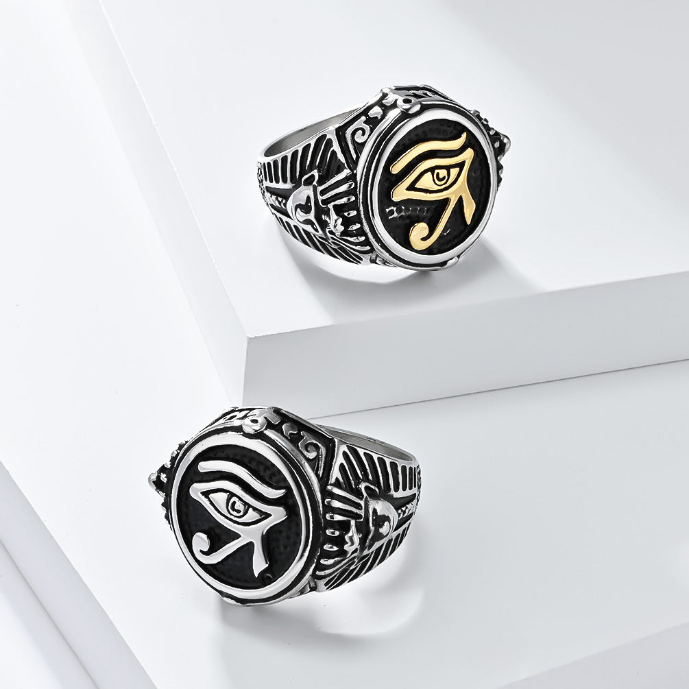 Cross-Border Retro Egyptian Pharaoh Eye of Horus Ring for Men