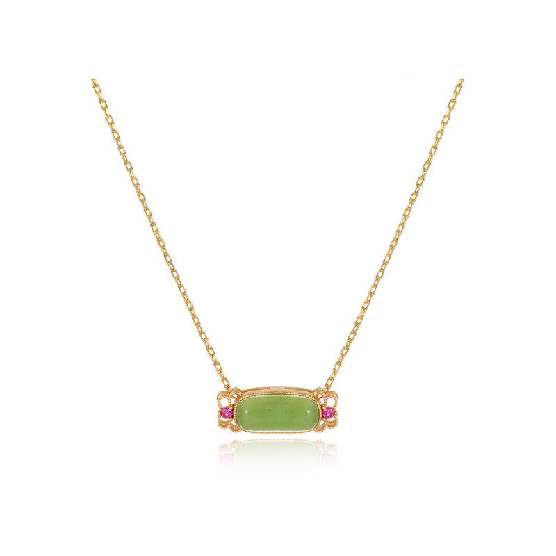 Sterling Silver Necklace with Tian Jade Pendant - Fortune's Favor Collection