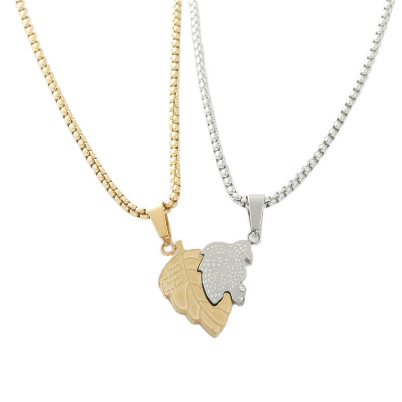 Stylish Titanium Steel Maple Leaf Pendant Necklace for Men - Retro Trendy Design