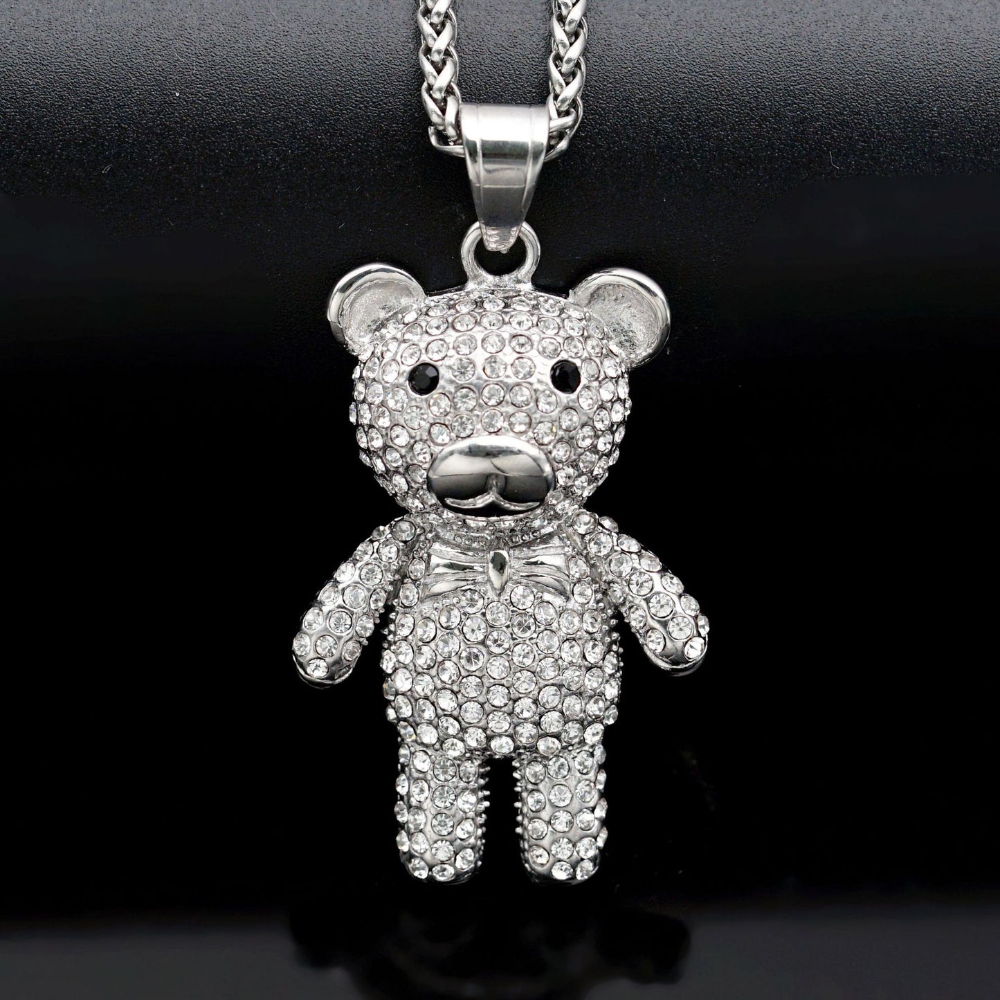 Hip Hop Jewelry Planderful Titanium Steel Zircon Bear Pendant Unisex Statement Necklace For Streetwear Fans