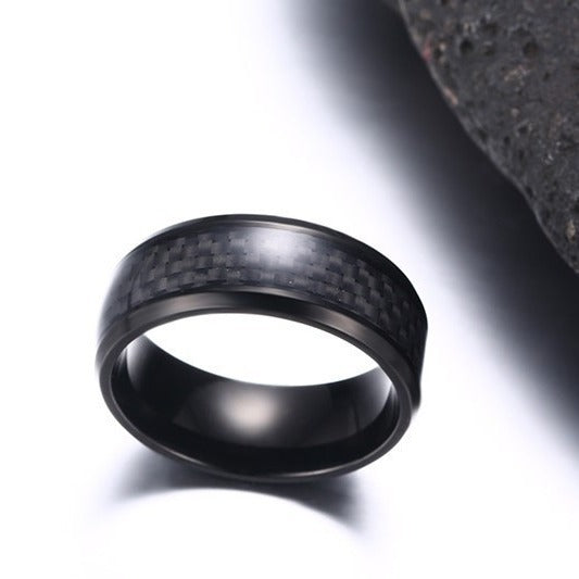 Men's Stainless Steel Ring 8MM Carbon Fiber Fashion Ring