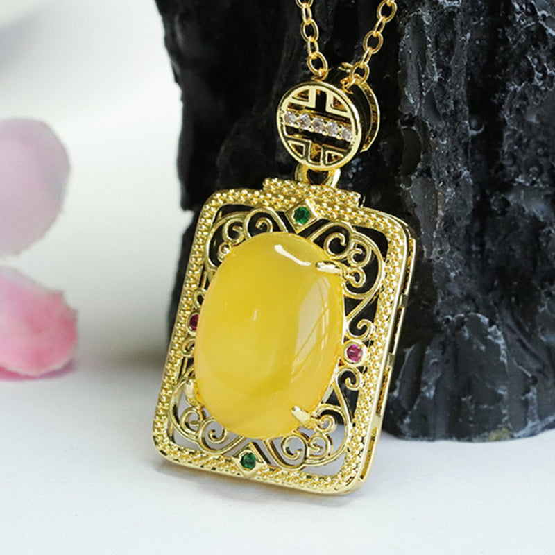 Ethnic Style Sterling Silver Pendant with Beeswax Amber