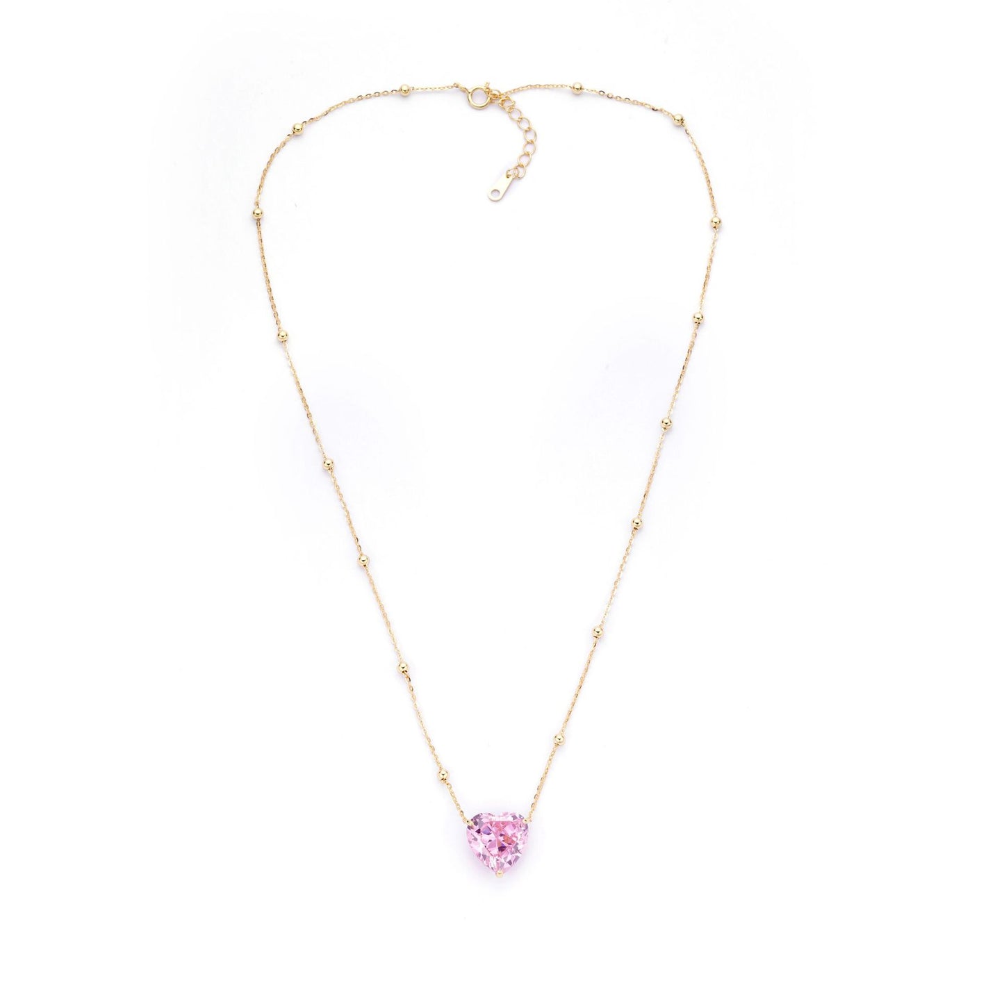 Peach Pink Love Zircon Sterling Silver Necklace Exquisite Heart