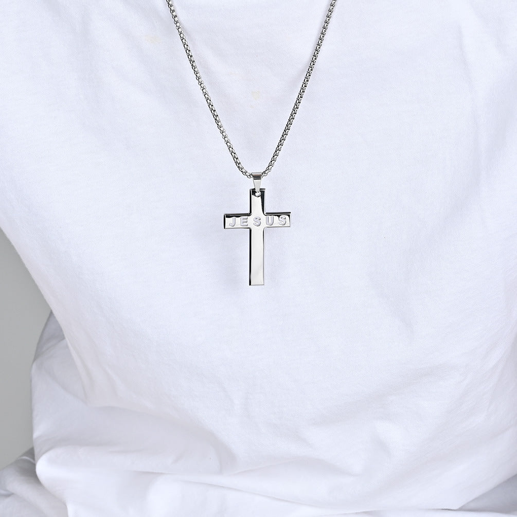 Cross-Border Amazon Laser Cut JESUS Stainless Steel Cross Necklace