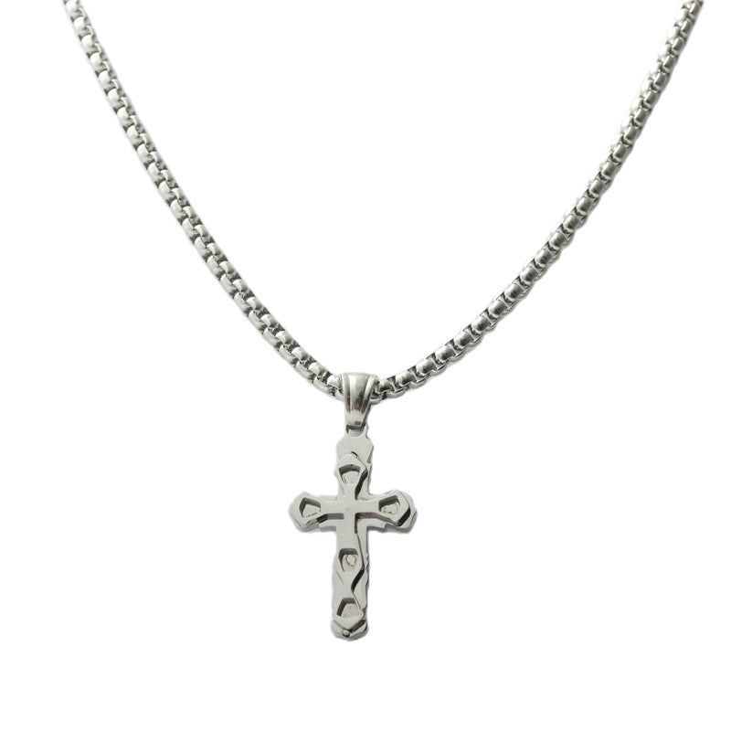 Personalized Retro Titanium Steel Cross Pendant Necklace for Men - Trendy Stainless Steel Design
