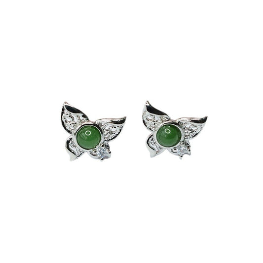 Butterfly Earrings with Hotan Jade Jasper in S925 Silver