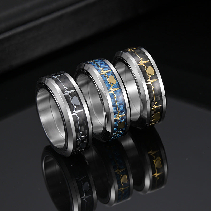 Titanium Steel Carbon Fiber ECG Rotating Ring for Men by Planderful - Size 6-13