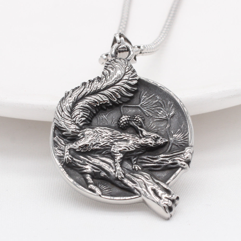 Retro Titanium Steel Pendant for Men - Simple European and American Squirrel Design