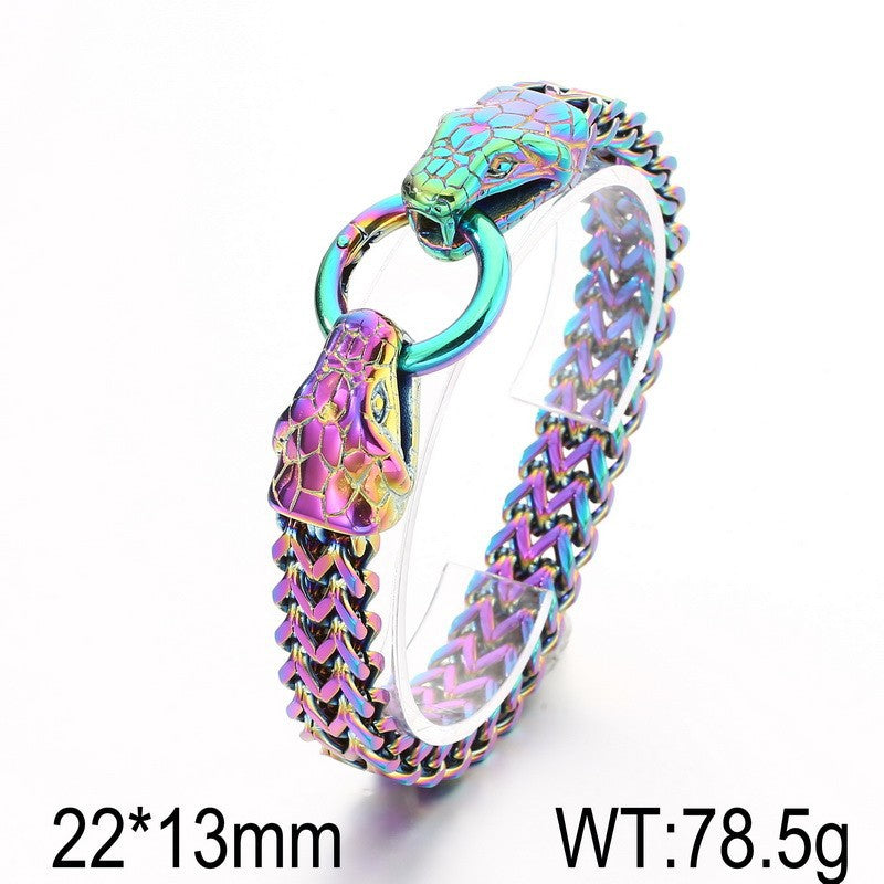 Zodiac Snake – Hip-Hop Rock Double Snake Head Front & Back Chain Stainless Steel Men's Bracelet