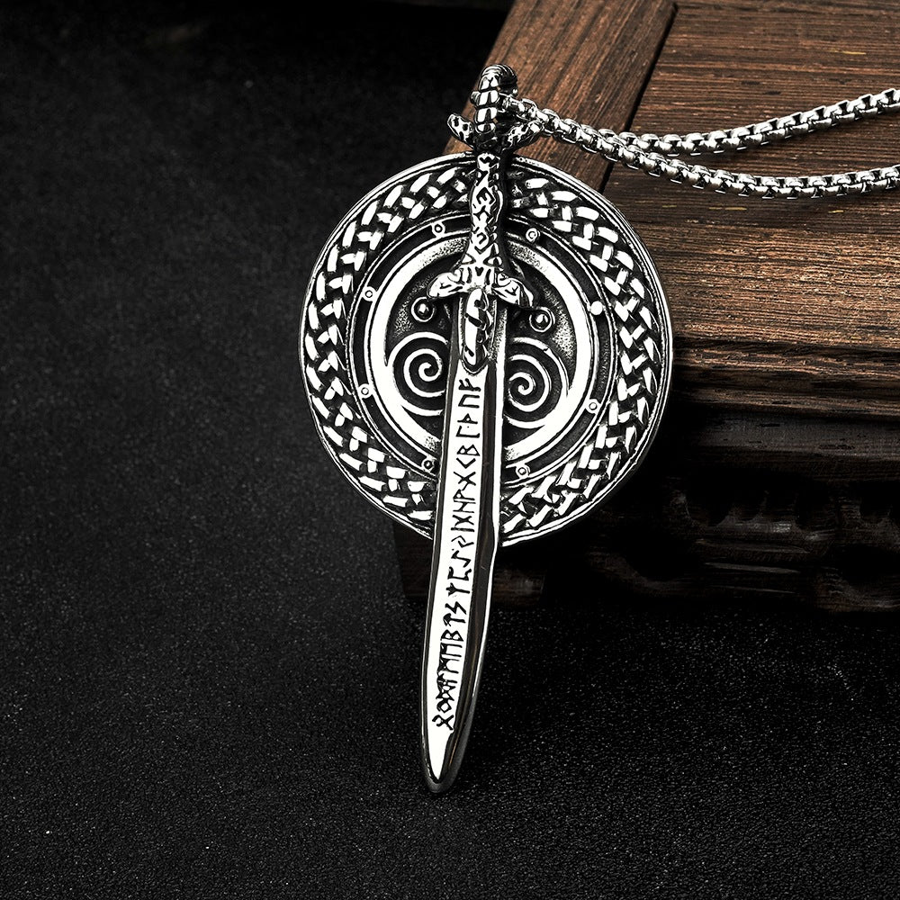 European and American Jewelry Wholesale Titanium Steel Pendant Men's Stainless Steel Necklace Retro Viking Shield Sword