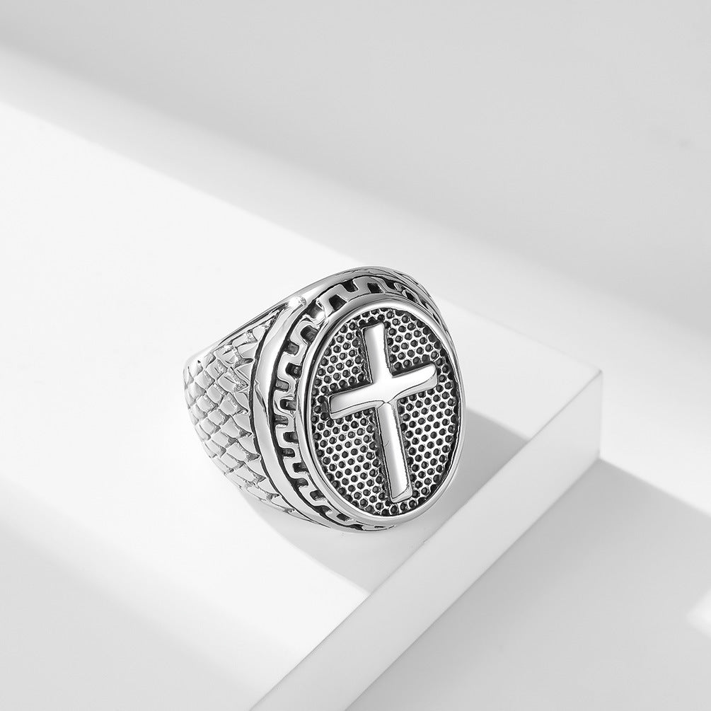 Planderful Titanium Steel Retro Cross Ring For Men Durable Fashion Jewelry Accessory Trendy Gift