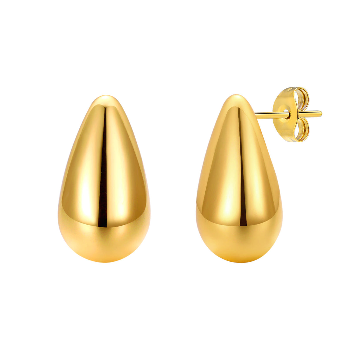 Polished Teardrop Stud Earrings — Gold