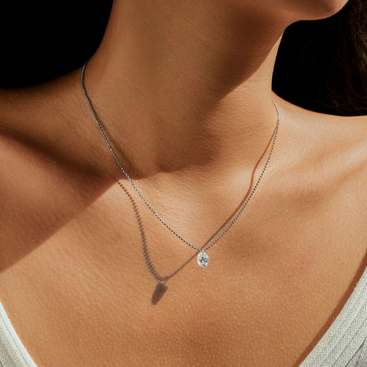 925 Sterling Silver Moissanite Bean Chain Necklace