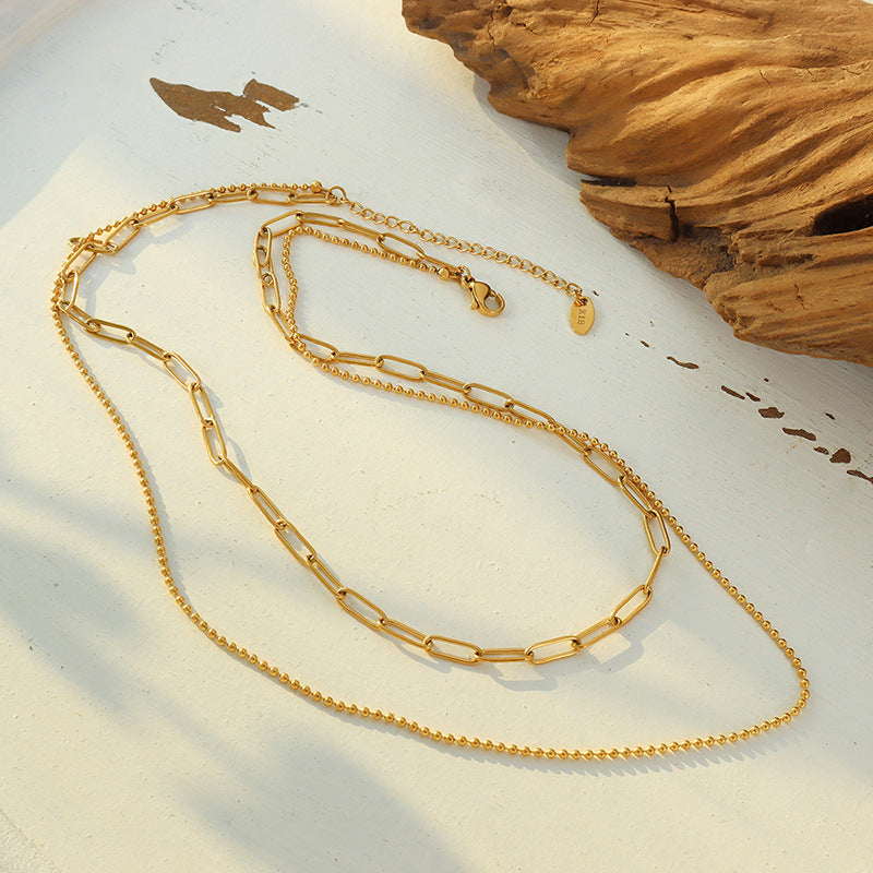 Golden Double-Layered Clavicle Necklace - Elegant Women's Accessory