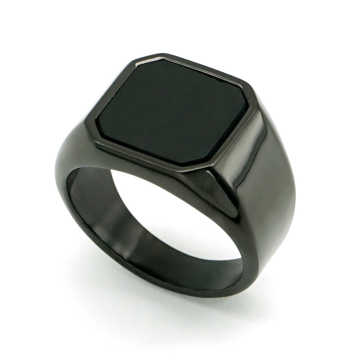 Planderful Everyday Genie Titanium Steel Black Ring With Natural Stone For Men And Unisex Statement Jewelry
