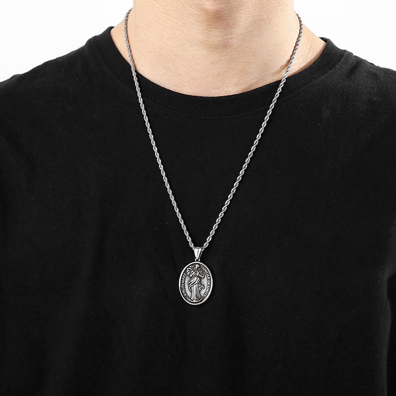 Punk Retro Maria Stainless Steel Men's Round Pendant - Planderful Everyday Genie Collection