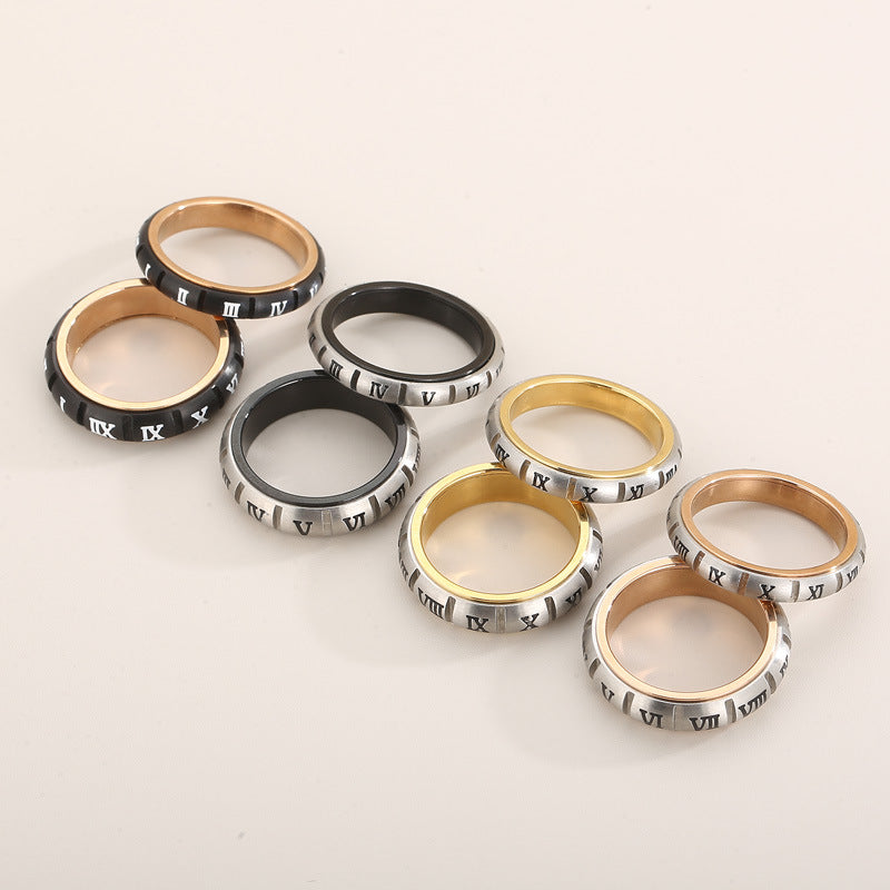 Couple Ring, Japanese And Korean Creative Stainless Steel Sand Surface Can Be Rotated