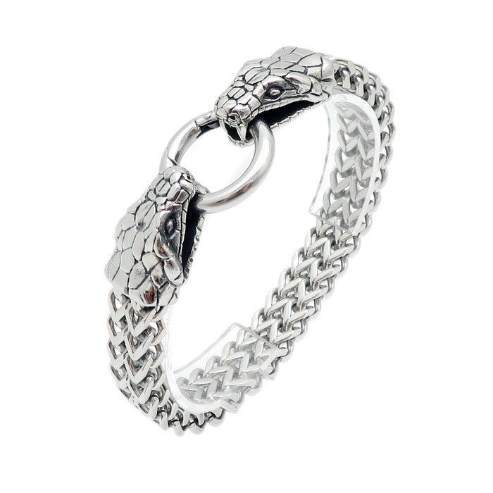Zodiac Snake – Hip-Hop Rock Double Snake Head Front & Back Chain Stainless Steel Men's Bracelet