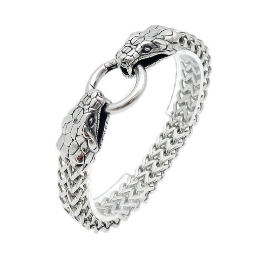 Zodiac Snake – Hip-Hop Rock Double Snake Head Front & Back Chain Stainless Steel Men's Bracelet