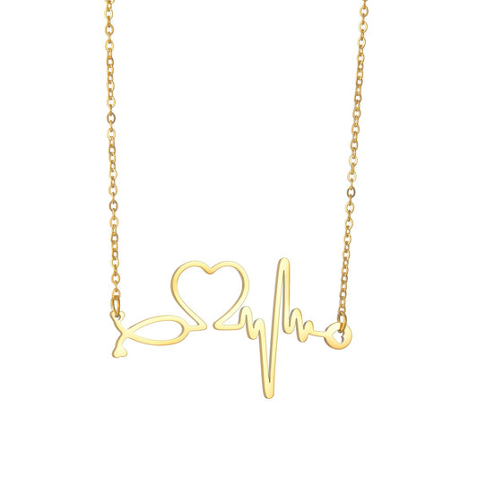 Heartbeat Love Pendant Necklace - Trendy Titanium Steel Jewelry for Women