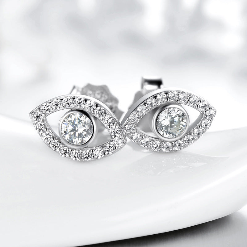 Sterling Silver Devil Eye Earrings with Zircon for Women