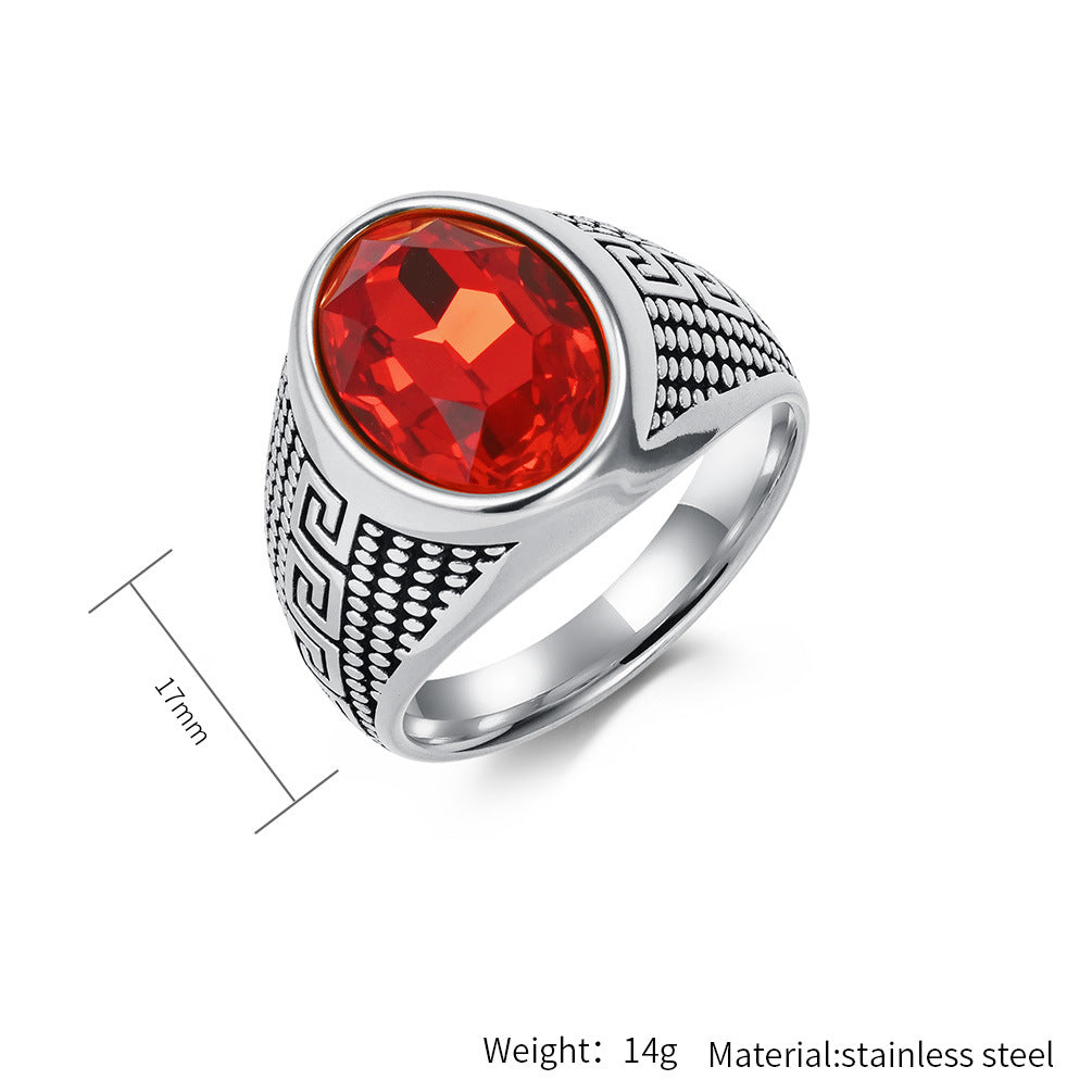 Planderful Titanium Steel Zircon Ring With Great Wall Pattern For Men Fade Resistant Durable Jewelry