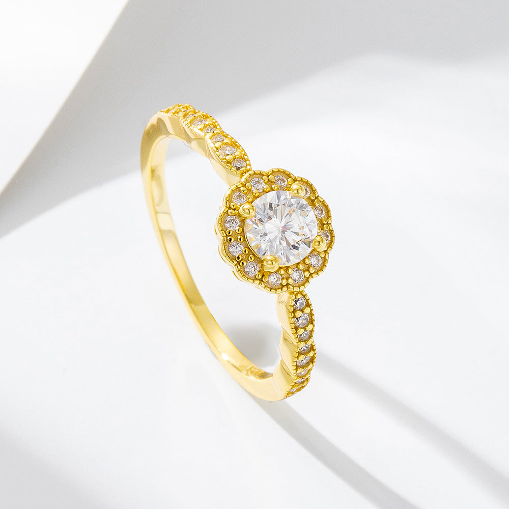 Jewelry S925 Sterling Silver Micro-Inlaid Zircon Ring Classic Wedding Ring