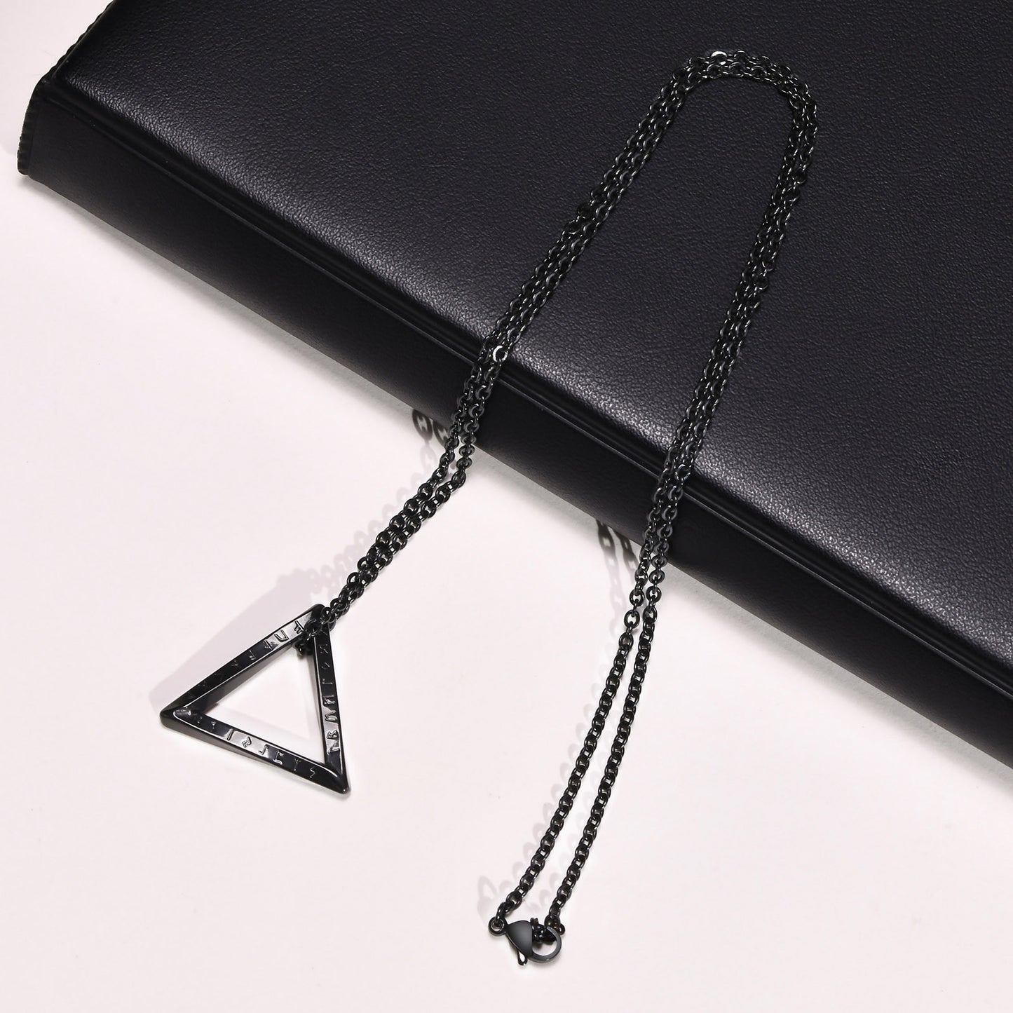 Men's Stainless Steel Pendant Necklace Viking Luhn Triangle Geometric Steel Black for Men