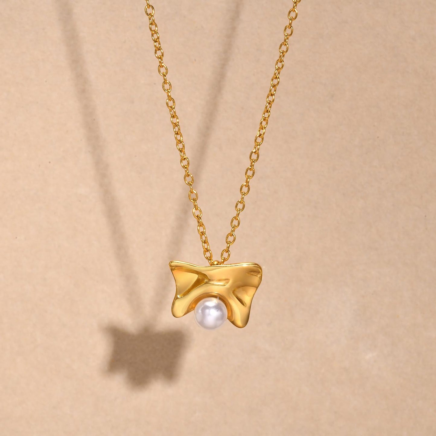 French Necklace Stud Earrings Stainless Steel Glossy Pearl