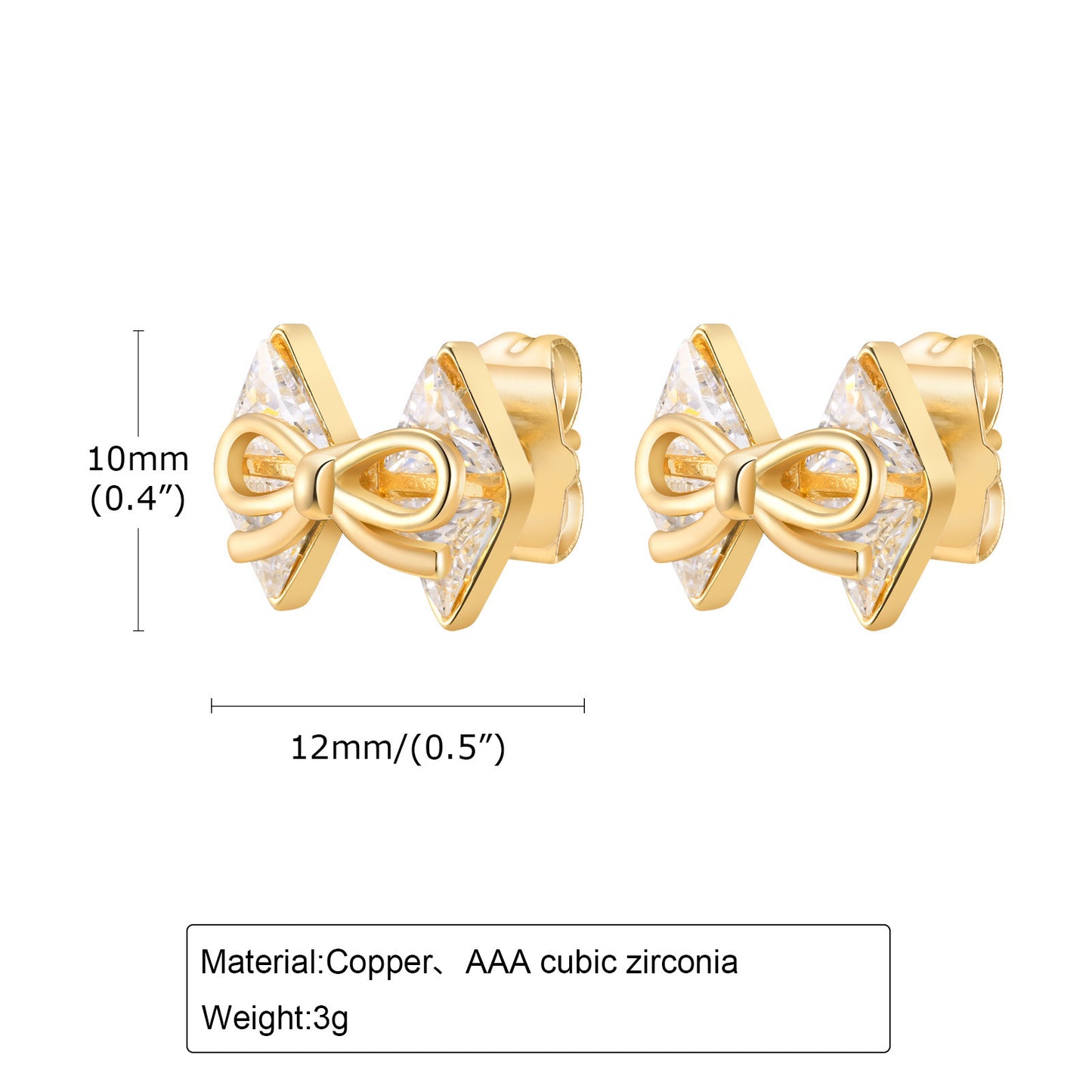 European And American Jewelry Zircon Bow Copper Ear Gold
