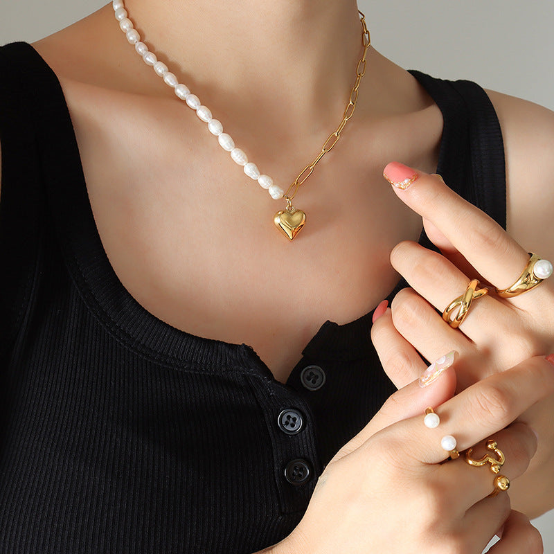 Heavenly Heart Pearl Necklace with Baroque Design