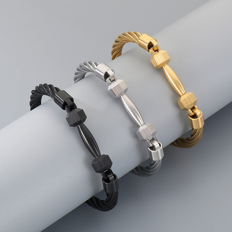 Sports Wind Barbell Cable Bracelet – Vacuum Electroplated Steel