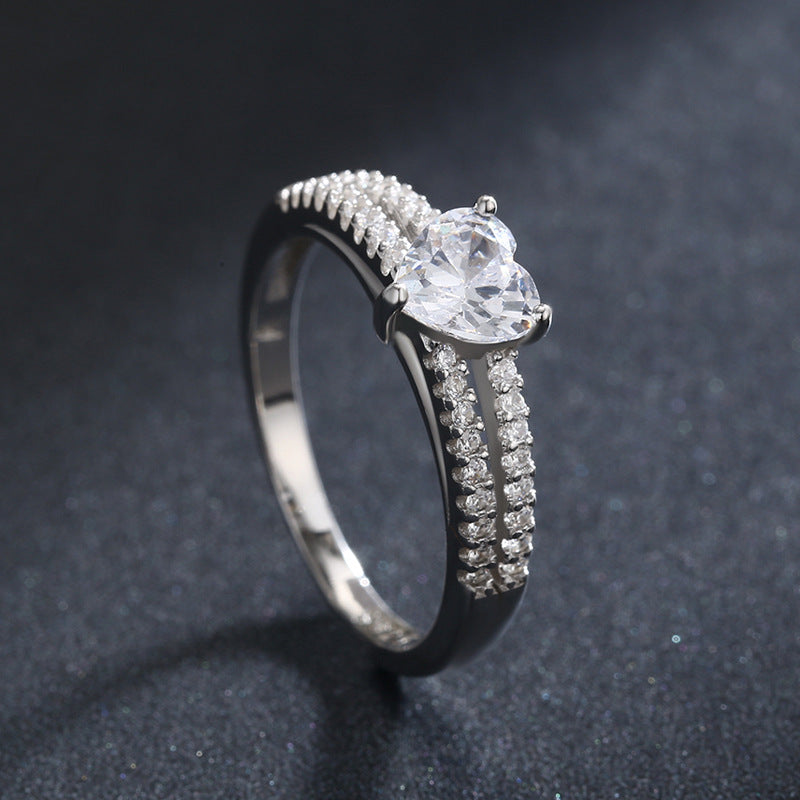 Elegant Heart-shaped Zirconia Sterling Silver Ring for Women