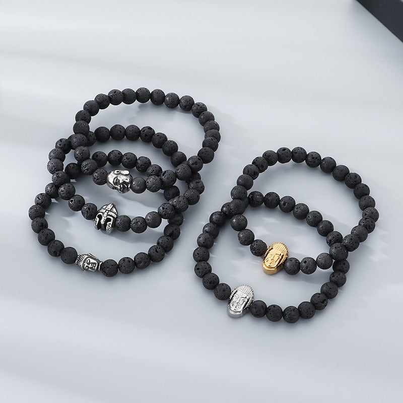 Planderful Volcanic Stone Beaded Bracelet For Men Buddha