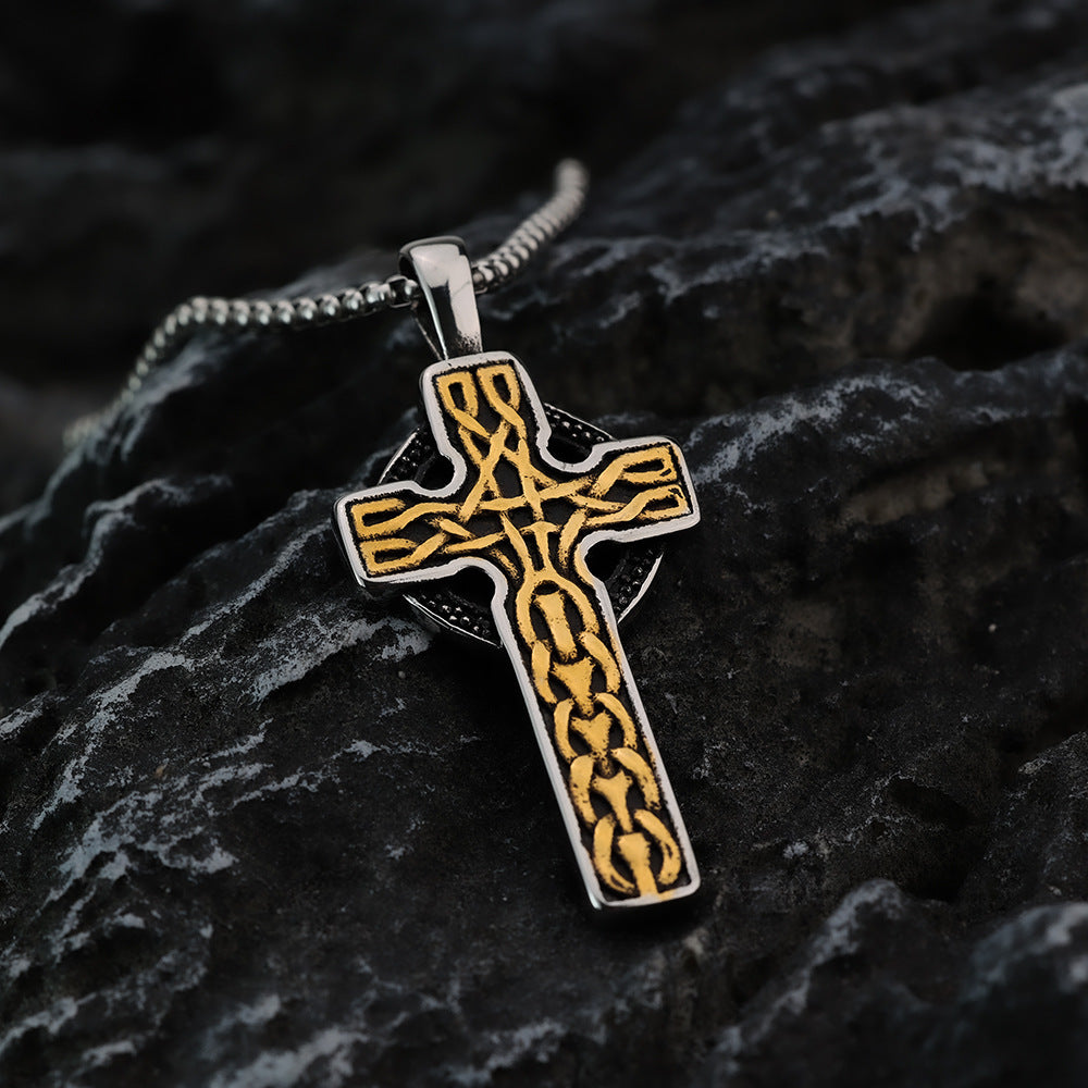 Planderful Premium Gold Cross Scripture Necklace Titanium Steel Chain For Men Retro European American Style