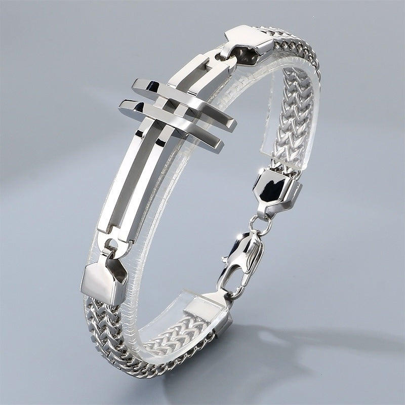 Street Shot Stainless Steel Keel Chain Men's Bracelet – Design Hollow Cross