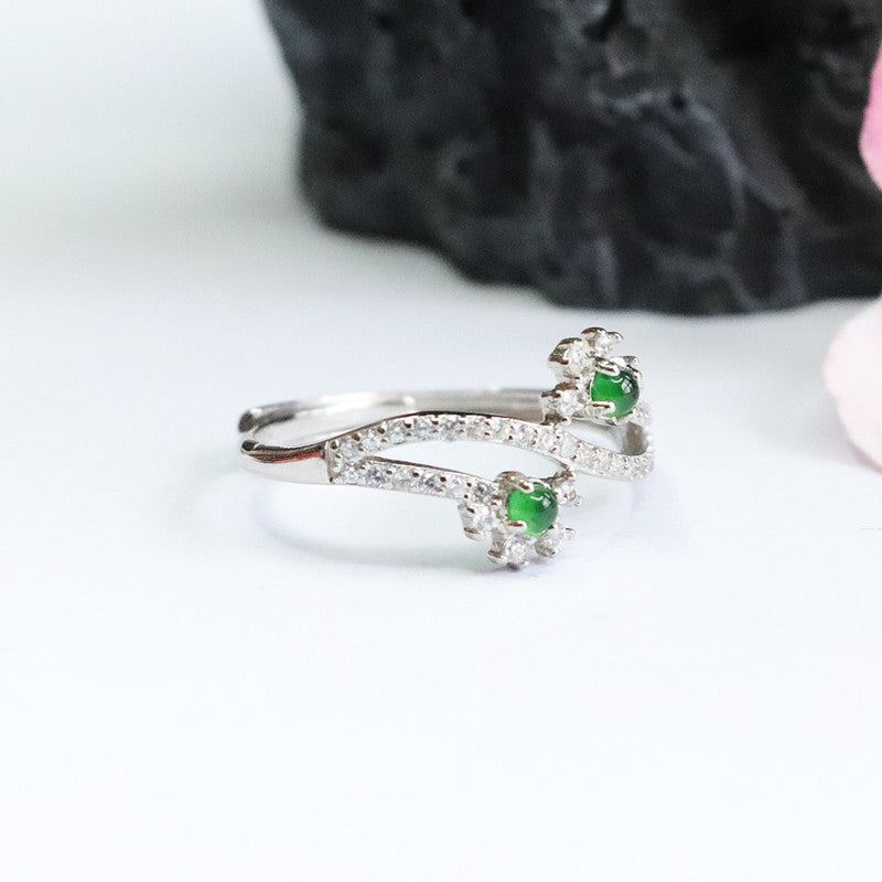 Green Jadeite Adjustable Sterling Silver Ring