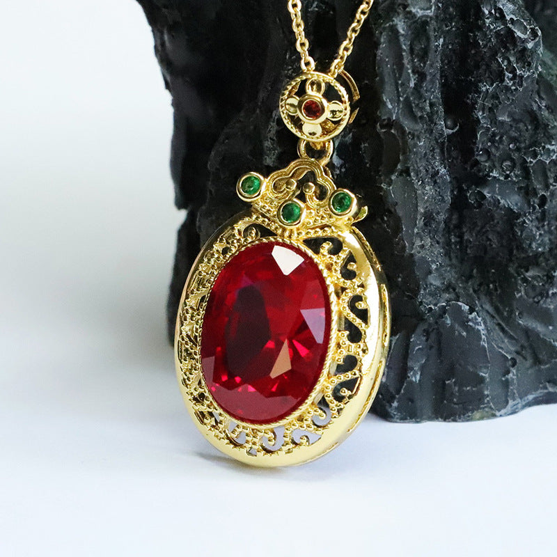 Lab-Grown Ruby Vintage Faceted Pendant — No Chain