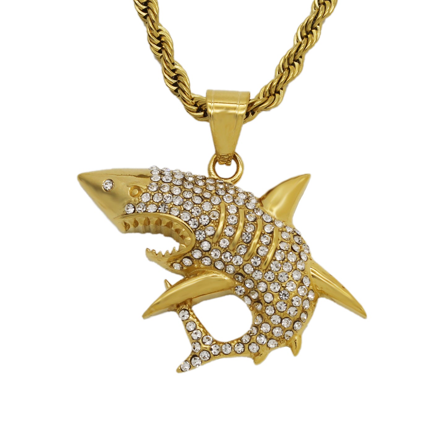 Planderful Titanium Steel Zircon Shark Pendant Unisex Hip Hop Jewelry Statement Accessory
